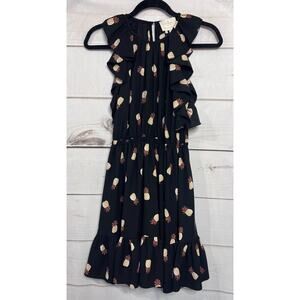 Kate Spade Dress Pineapple Sheath‎ Ruffle Mini Black Size XS
